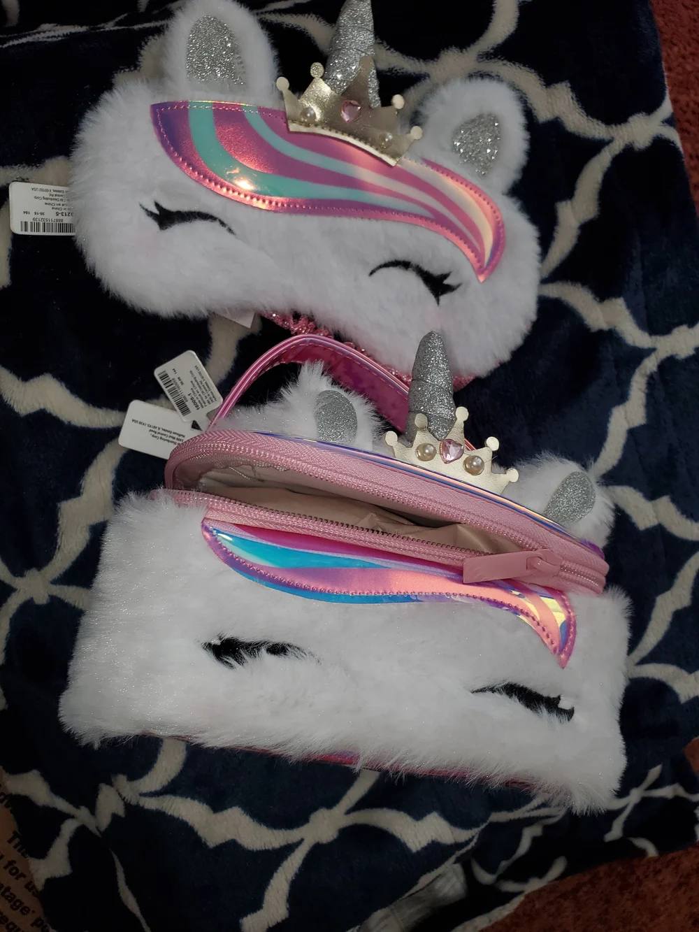 Unicorn Plush Kids Assessories Case and Eye Mask Set - Pink White